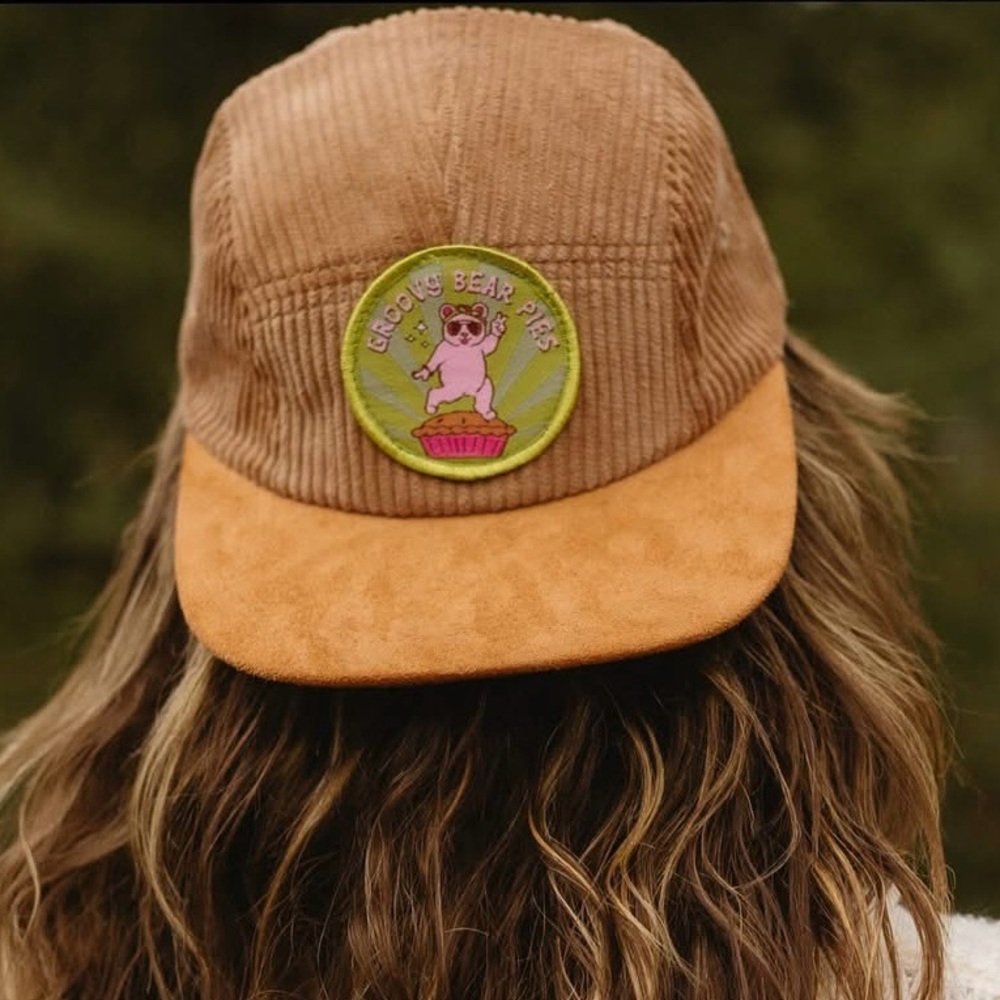 Groovy Bear Pies Corduroy Patch 5‎ Panel SnapBack Hat Brown Fast Shipping
